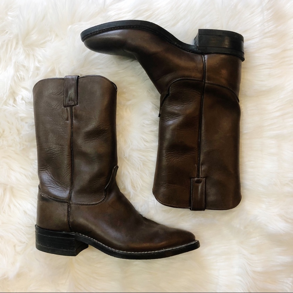 Justin Boots Vintage Brown Leather Cowboy Boots 8C